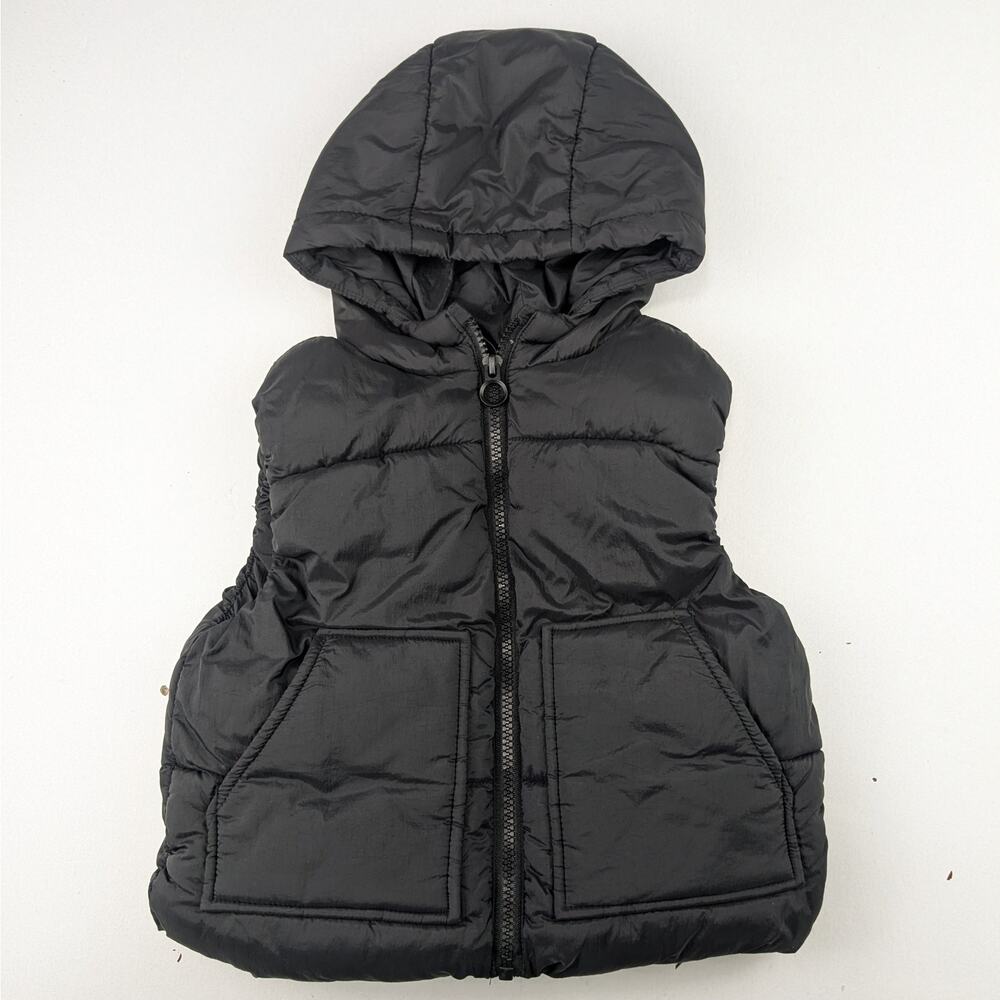 Zara Black Puffy Hooded Vest - Toddler